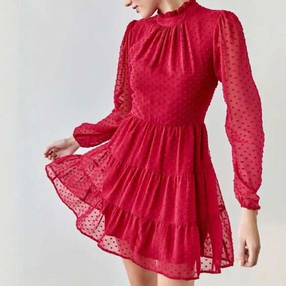 Francesca's Collections Dresses & Skirts - NWT Francesca's Collections Mi Ami Swiss Dot Tiered Mini Dress M Red Chiffon